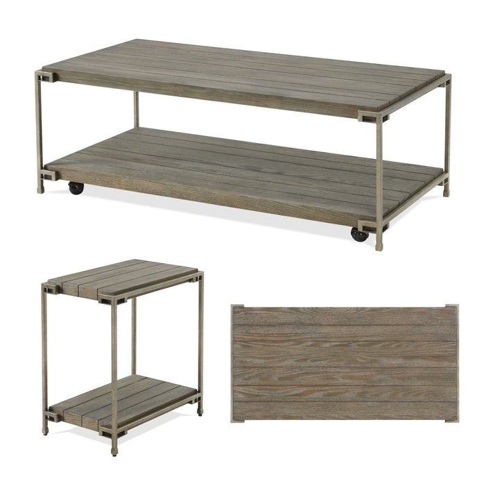 Corbeta - 3 Piece Metal Frame Wood Living Room Coffee Table And 2 Chairside Tables Set, Aged Graphite - Brown