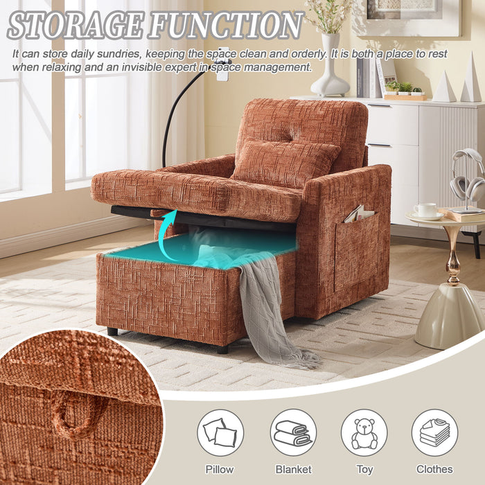 Multifunctional Chenille Recliner Sofa With Storage And Phone Bracket