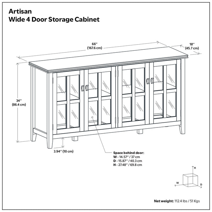 Artisan - Handcrafted Wide 4 Door Storage Cabinet