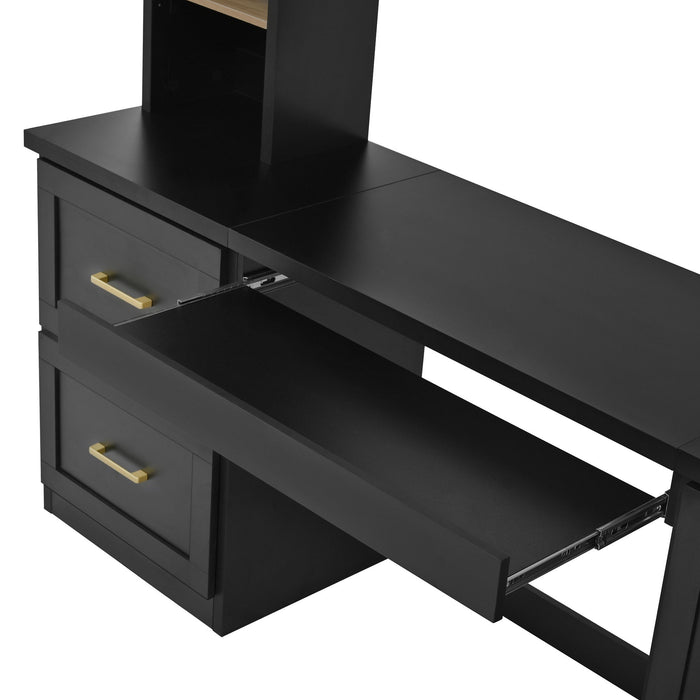 Computer Desk With Hutch, Workstation With Desk Grommet & Keyboard Tray