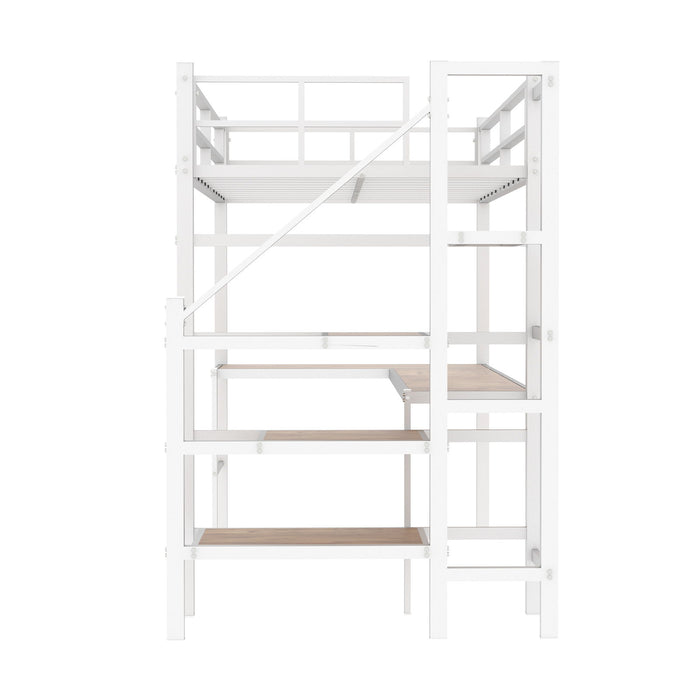 Loft Bed With L-Shaped Desk, Large Storage Space