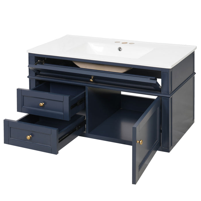 Modern Wall Mounted Floating Cabinet With Double Drawer And Sink