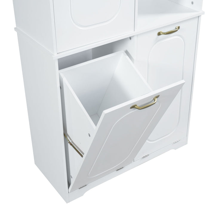 Freestanding Tall Storage Cabinet With 2 Tilt Out Hampers