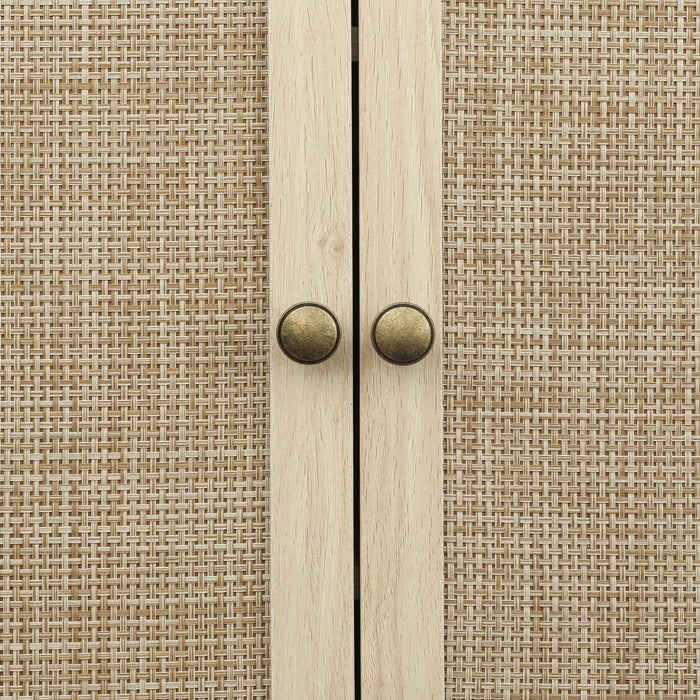 4 Door Storage Cabinet With 1 Drawer And 4 Adjustable Inner Shelves - Natural