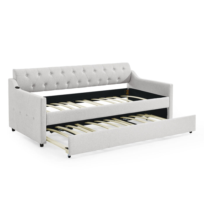 Size Upholstered Daybed With Trundle And USB Charging Armrest