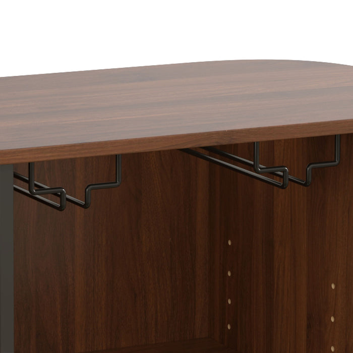 Fluted Wine Bar Cabinet With 8 Grid Wine Rack, 5 Level Adjustable Shelves, 2 Glass Holders