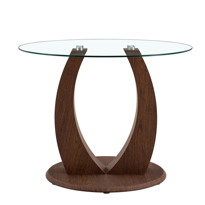 2 In 1 Round Glass Dining Table With Adjustable Curved Base, - Transparent / Walnut