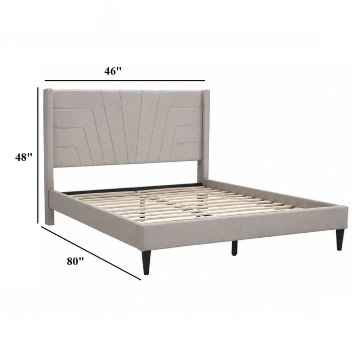Eastern King Size Platform Bed, Upholstered Headboard - Light Brown