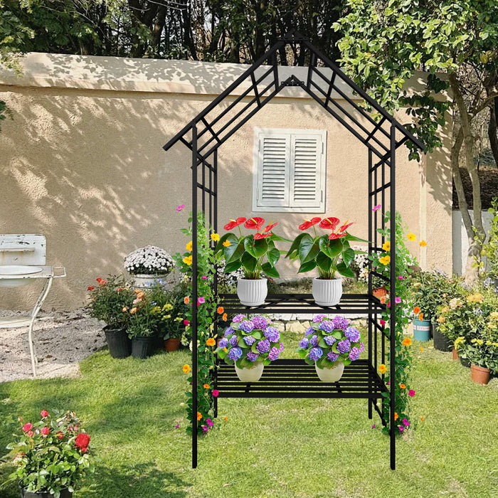 Garden Arch With Bench Turned Into Flower Stand Climbing Plants Support Outdoor - Black