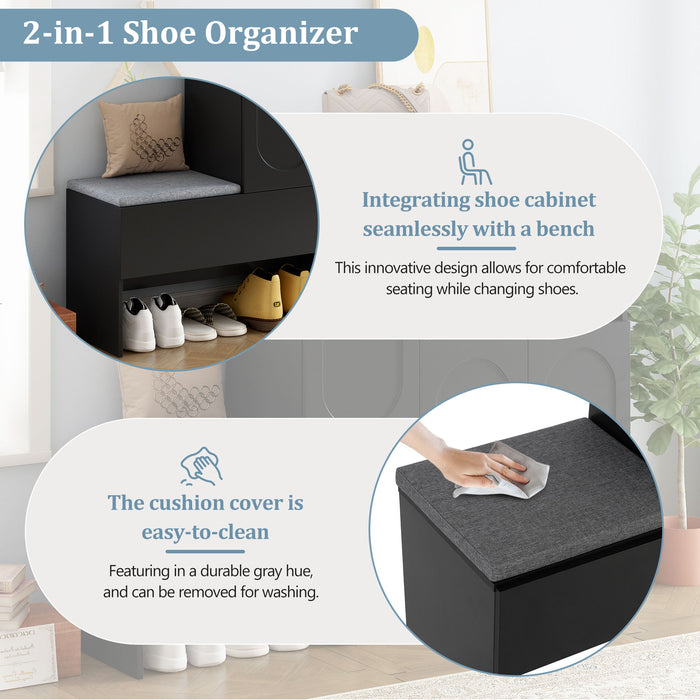 Elegant 2 In 1 Shoe Cabinets With Soft Cushion Versatile Shoe Rack Organizer With Adjustable Shelves