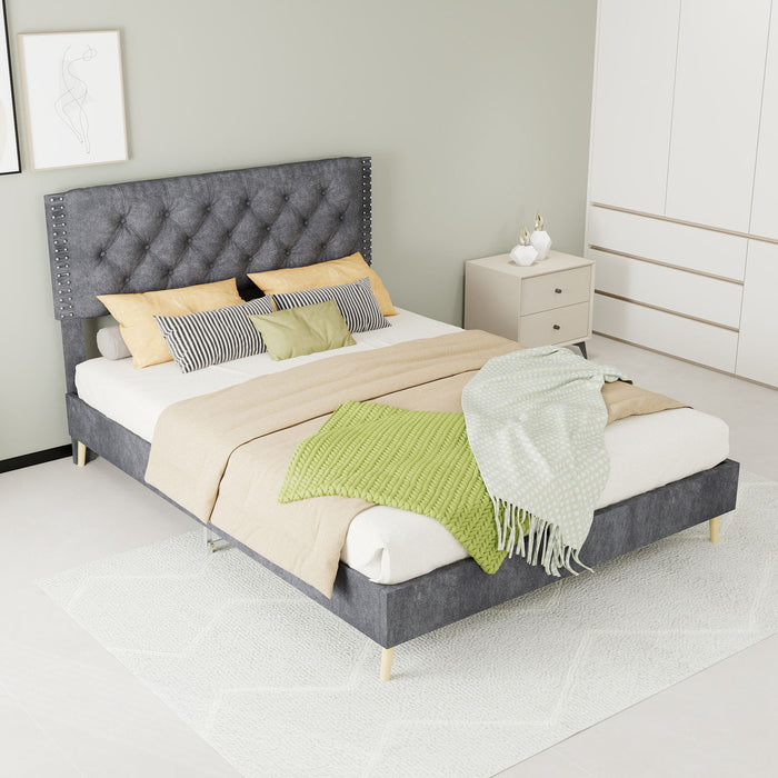 Upholstered Bed With Tufted Headboard