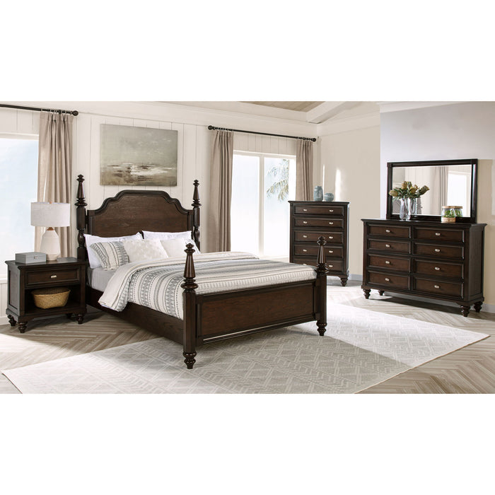 4 Poster California King Bed With Serpentine Headboard - Dark Oak
