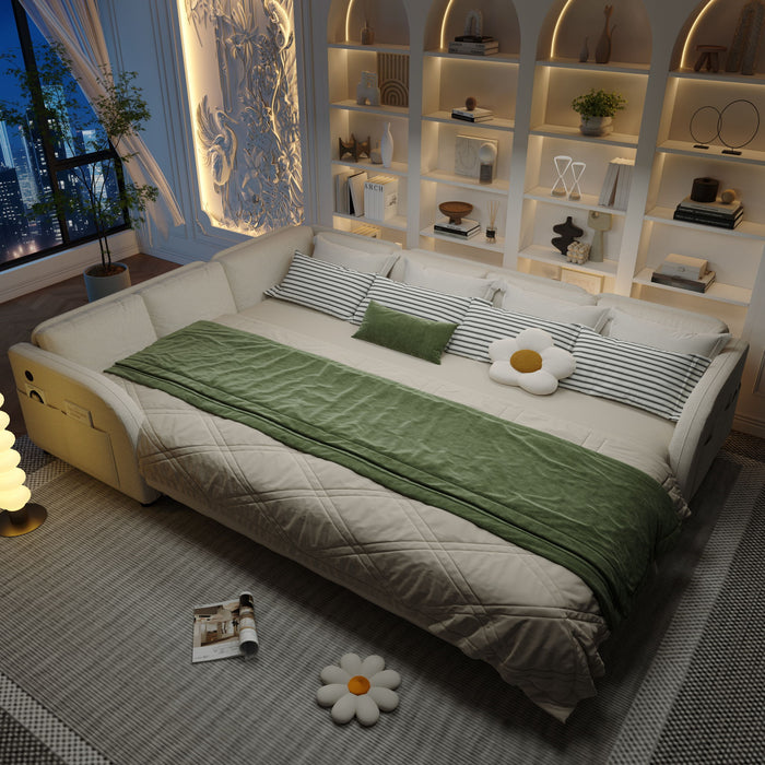 L-Shaped Couch With Pull-Out Bed, Convertible Sleeper Sofa With Side Pocket & USB Port