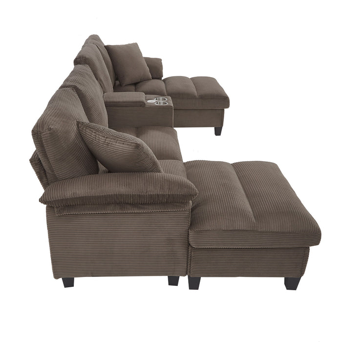 Modern U - Shaped Sectional Sofa With Storage Ottomans, USB Ports, And Cup Holders