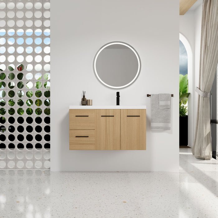 Wall Mounted Floating Bathroom Vanity With Sink, Door & Drawers Modular Cabinet