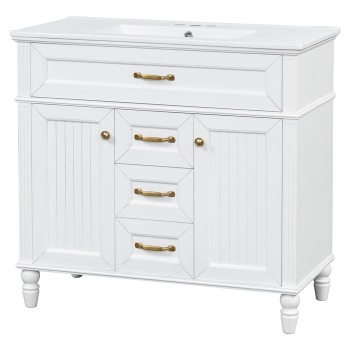 Bathroom Vanity With Sink, Flip-Out Top Drawer, Soft Close Doors, 2 Storage Drawers