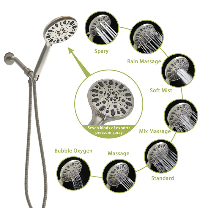 Multi Function Adjustable Hand Shower 7 Function Hand Shower, Wall Mounted - Brushed Nickel
