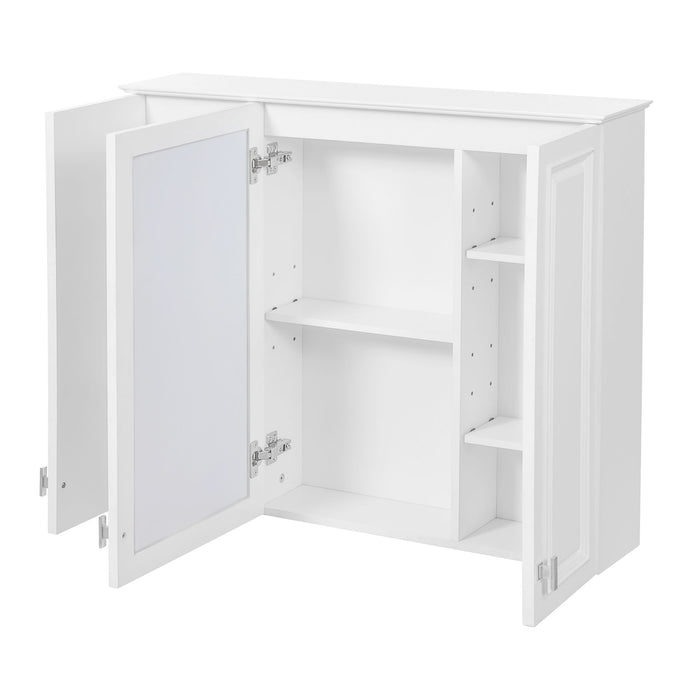 Wall Mounted Mirror Cabinet With 5 Adjustable Shelves, Rectangular Storage For Bathroom - White