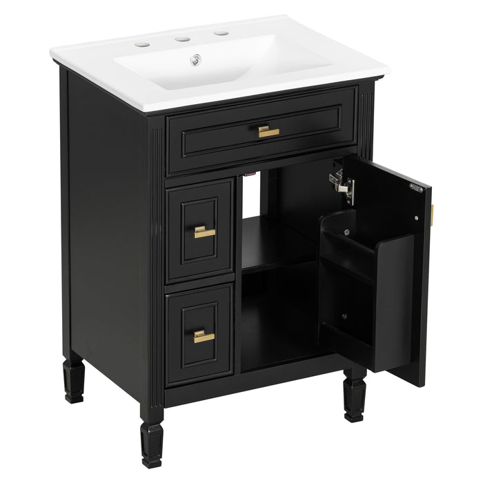 Bathroom Vanity With Sink, Flip Drawer, 2 Drawers, Adjustable Shelf