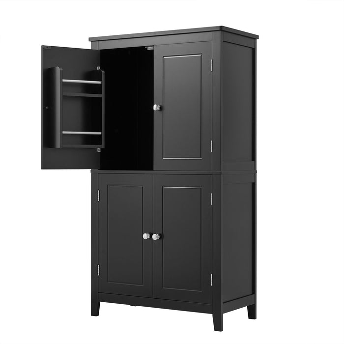 Elegant Bathroom Floor Storage Cabinet With 4 Doors, Adjustable Shelves