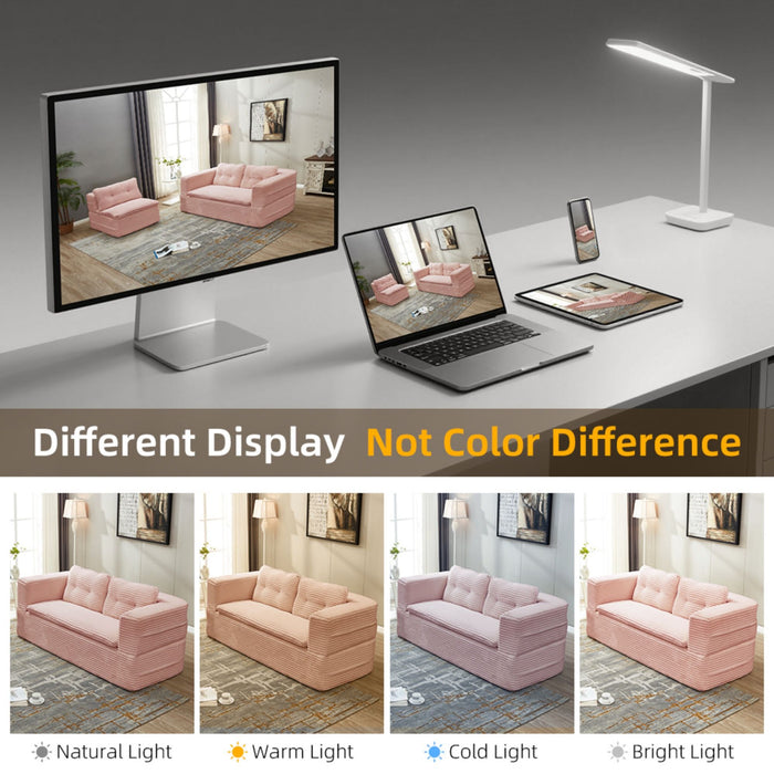 Multi Functional Sectional Sofa Bed With Independent Chaise Lounge And Functional Blanket, Convertible King Size Bed, Deep Seat - Baby Pink