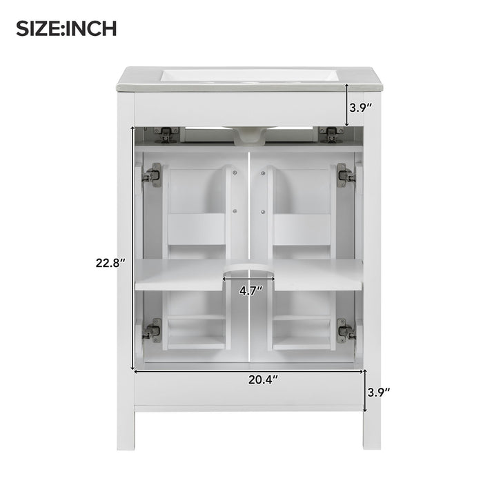 Modern Bathroom Vanity With Ceramic Sink, Soft-Close Doors, Flip Drawer, U-Shaped Shelves, Elegant Storage Solution