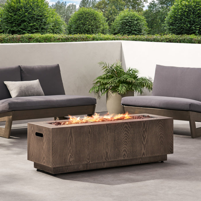 Wellington Square Iron Fire Pit With Wood Pattern Design And 50,000 Btu Output