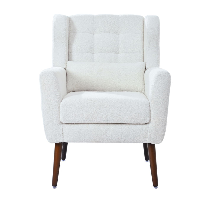 Modern Accent Chair, Chenille Arm Chairs For Living Room, Upholstered Mordern Armchair, Comfy Soft Padded Lounge Chair In Small Space, Bedroom, With Pillow, Solid Wood Leg