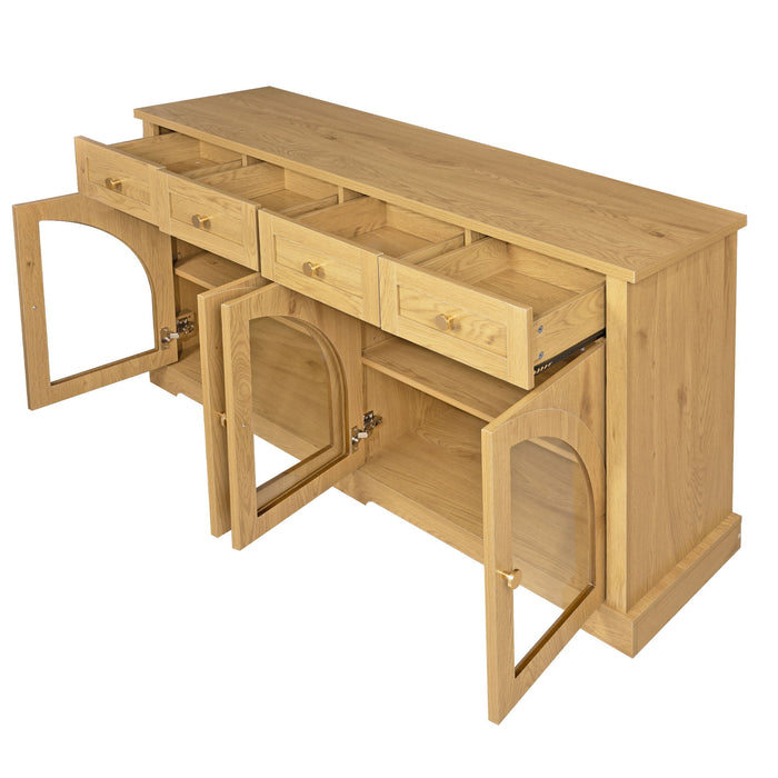 Sideboard Cabinet With 4 Drawers And 4 Arched Glass Doors
