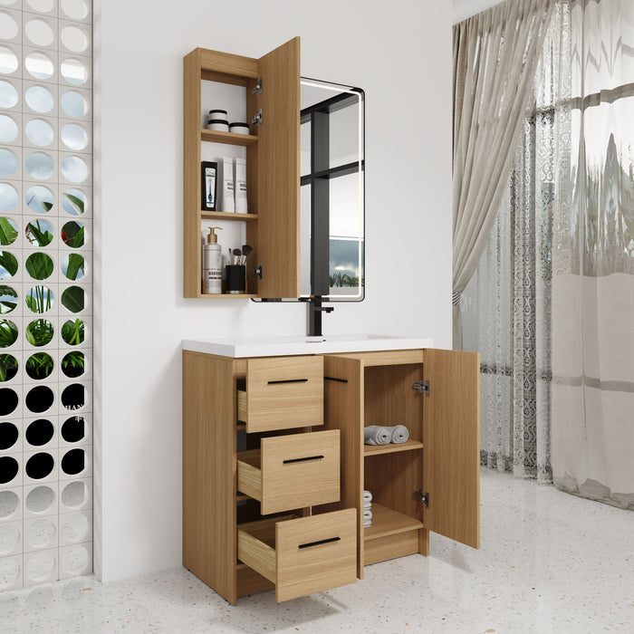 Freestanding Bathroom Vanity Set With Tall Linen Cabinet, 3 Drawers And Large Storage, Single Sink