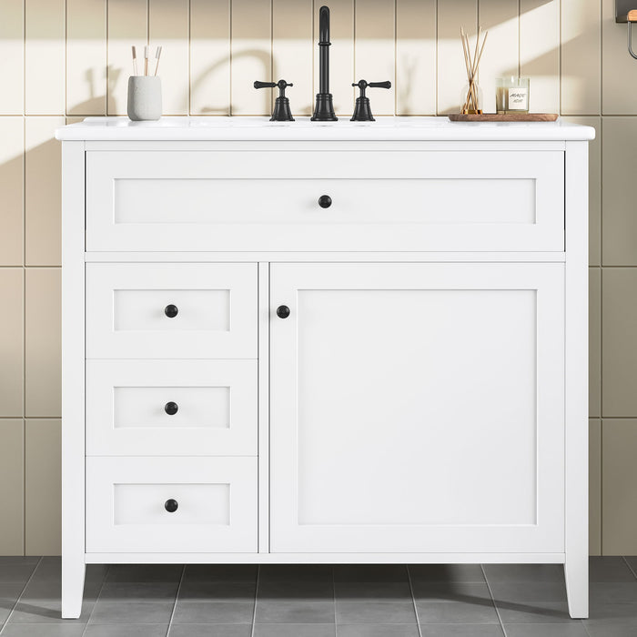 Bathroom Vanity With Sink, 3 Drawers & Cabinet With Adjustable Shelves