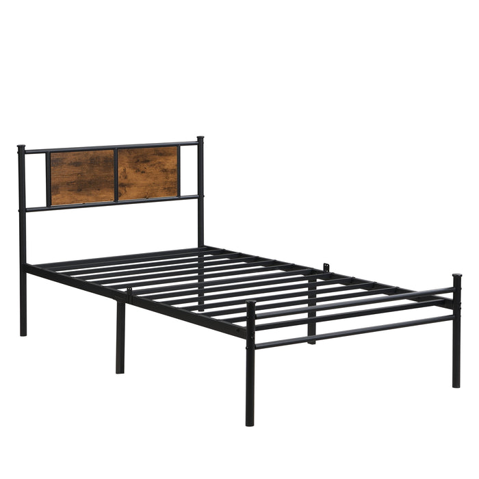 ModerMetal Bedframe With Wood Panel Headboard