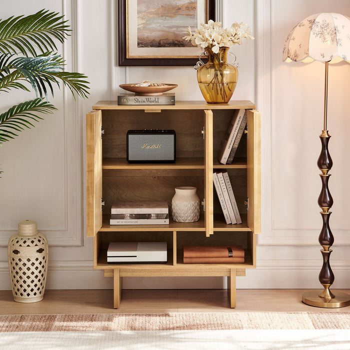 Sideboard Buffet Cabinet With Grille Slat Design With 3 Doors And Adjustable Shelves