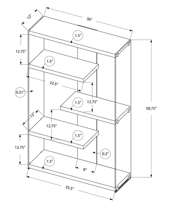 Bookshelf, Bookcase, Etagere, 5 Tier, Office, Glossy Contemporary & Modern - White