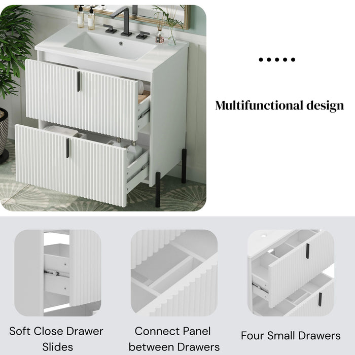 Fluted Bathroom Vanity With Ceramic Sink, Freestanding Design
