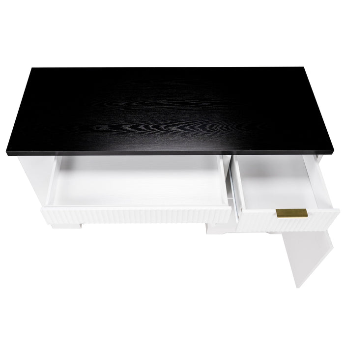 Modern Fluted Office Desk With Storage Cabinet