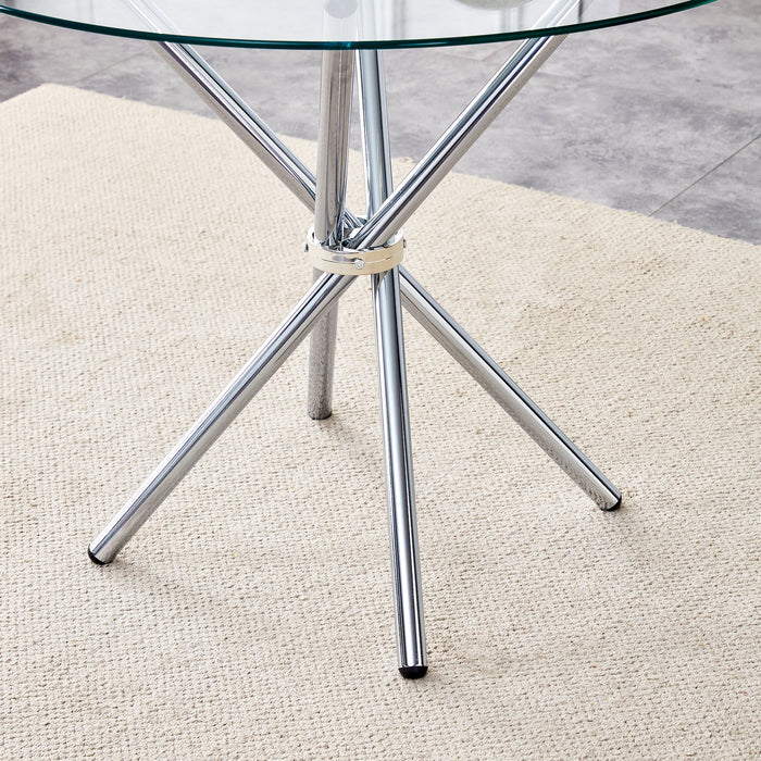 Modern Round Clear Glass Dining Table With Unique Metal Legs For 4 6 People - Silver