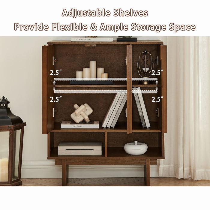 Sideboard Buffet Cabinet With Grille Slat Design With 3 Doors And Adjustable Shelves
