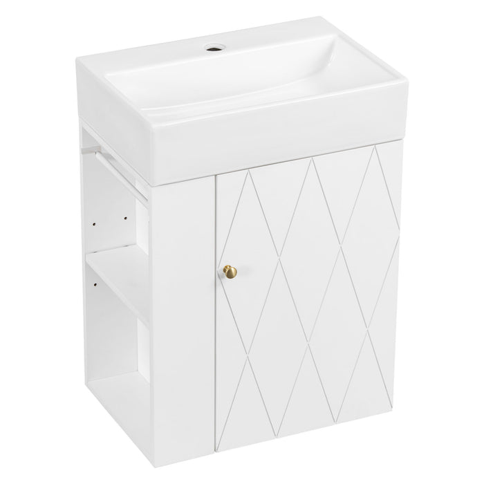 Modern Bathroom Vanity With Sink, Diamond Pattern Doors