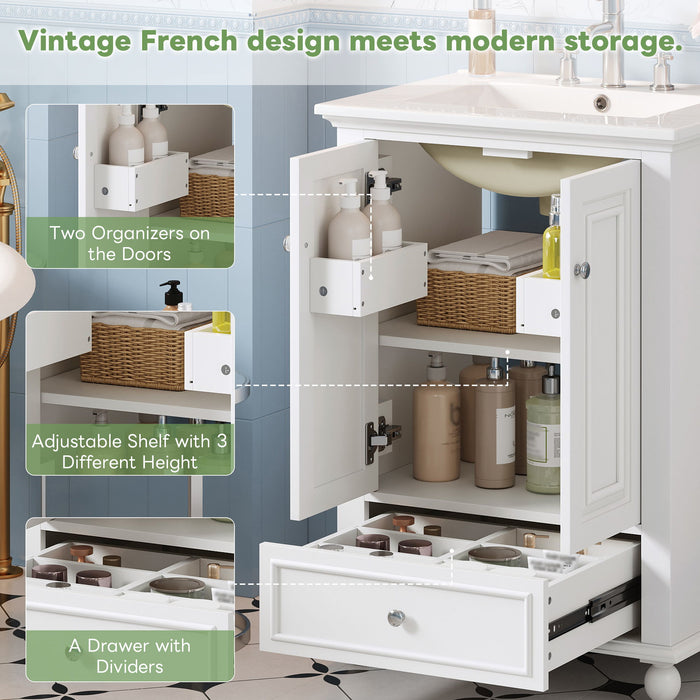 Modern Bathroom Vanity With Sink, Cabinet With Drawer And Dividers, Rectangular Storage Unit