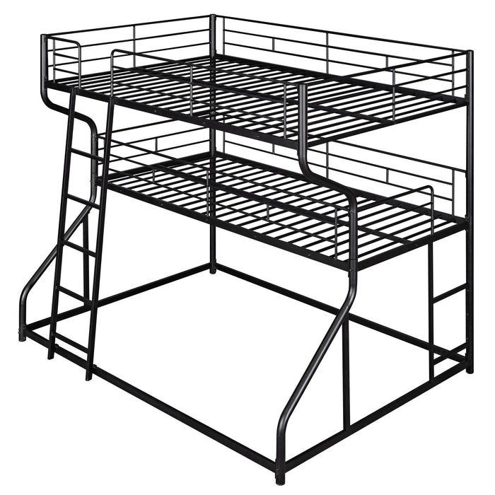 Industrial Triple Bunk Bed With Dual Ladders Frame, Space Saving Design