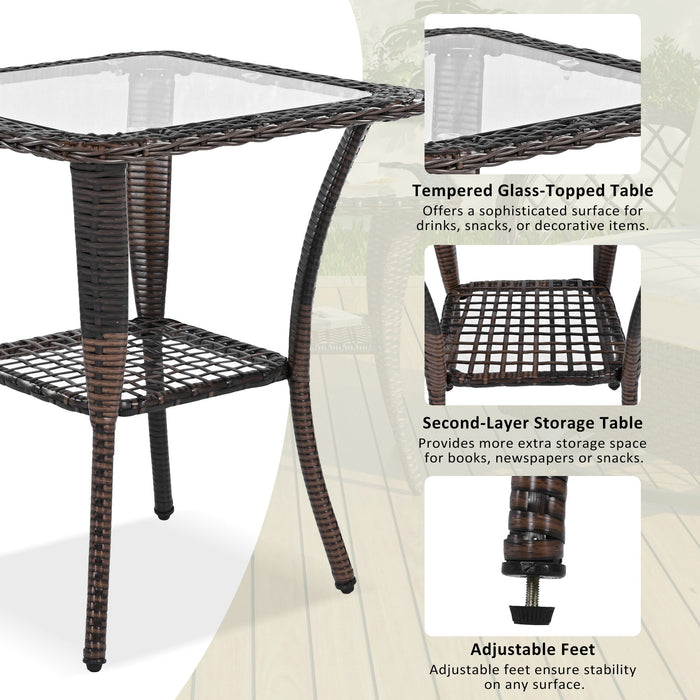 3 Piece Outdoor Chair & Table Set Chat Set, 2 Person Rattan Seating Group