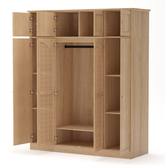 8 Door Armoire Wardrobe With Adjustable Shelves And Hanging Rod