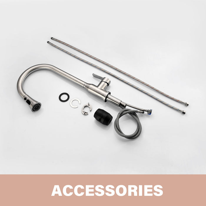 Stainless Steel High Arc Kitchen Faucet With Pull Down Sprayer - Brushed Nickel