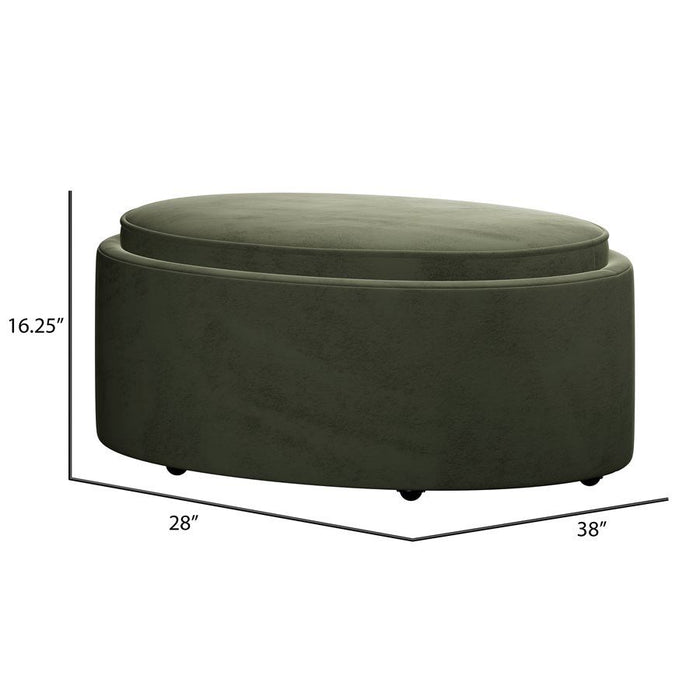 Casey - Reversible Tray Top Storage Ottoman With Polyester Velvet, Hidden Storage And Castors - Moss Green