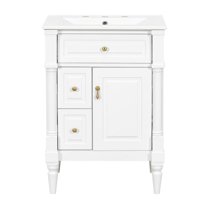 Freestanding Bathroom Vanity With Sink, Adjustable Shelf & Flip Drawer