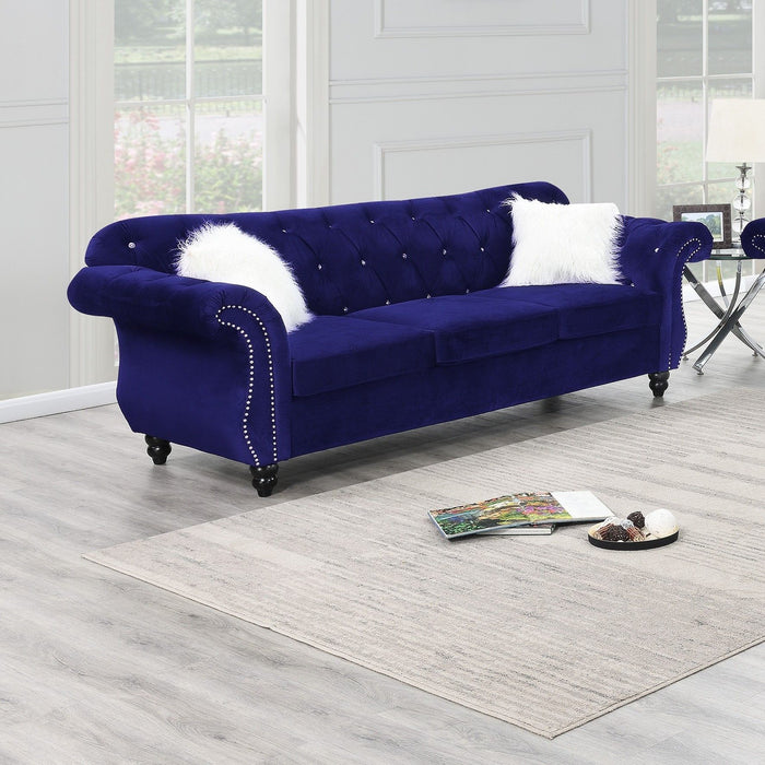 Upholstered Sofa Set With Crystal Tufted Seat And Nailhead Trim, 2 Piece Living Room Furniture - Indigo