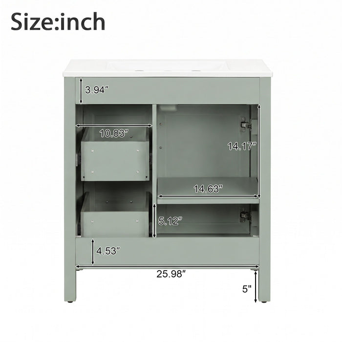 Bathroom Vanity With Sink, 2 Soft Close Drawers, 1 Soft Close Door, Adjustable Shelf