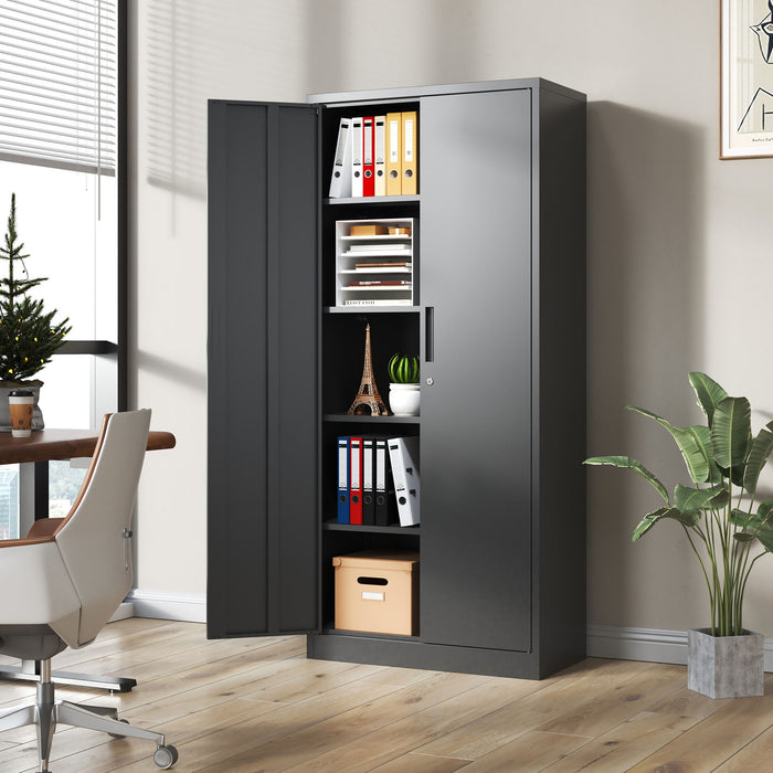 Heavy Metal Garage Storage Cabinet With Locking Doors, Steel, Adjustable Shelves