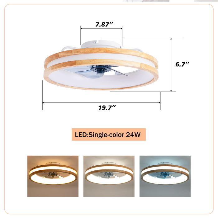 Ceiling Fans With LED Light Source And Remote Control, 3000 - 6500K Dimmable, 6 Speeds, Quiet DC Motor For Living Room - Natural Wood / White